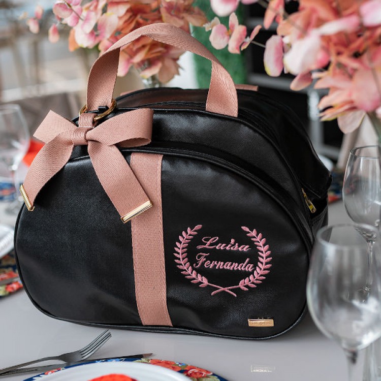 Bolsa maternidade G preto com rose 