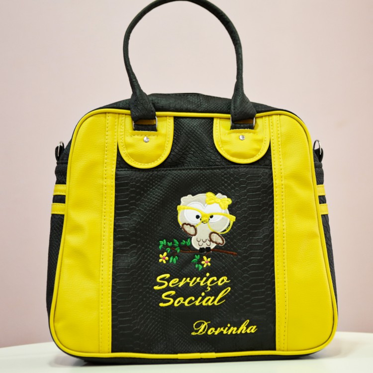 BOLSA PROFESSOR MARRY PRETO COM AMARELO