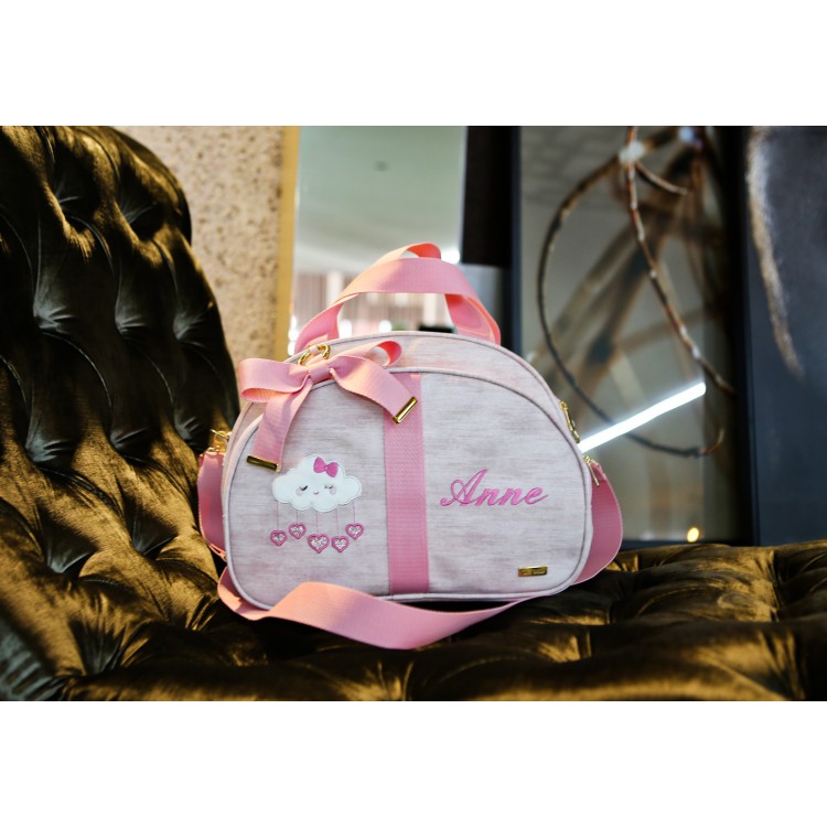 JOGO DE MATERNIDADE GLAM (Bolsa G + Mochila 2 em 1) LINHO ROSA BEBÊ COM FITA GLAM ROSA BEBÊ