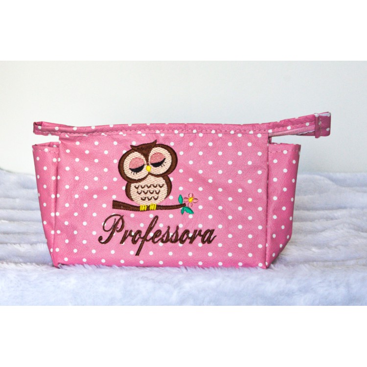 Necessaire Triângulo Professora Rosa com Bolinhas