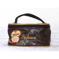 Necessaire Redonda Pequena - Professora marrom com dourado