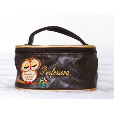 Necessaire Redonda Pequena - Professora marrom com dourado