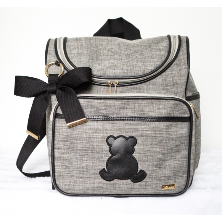 JOGO DE MATERNIDADE GLAM (Bolsa G + Mochila 2 em 1) LINHO CINZA COM PRETO