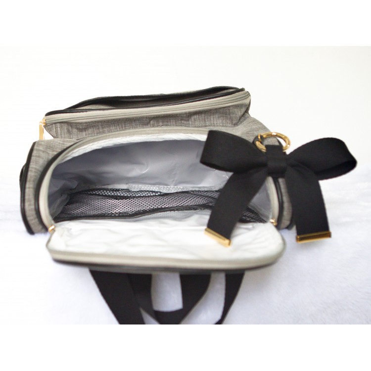 JOGO DE MATERNIDADE GLAM (Bolsa G + Mochila 2 em 1) LINHO CINZA COM PRETO