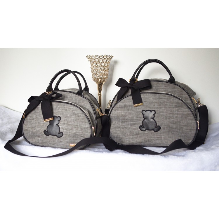 JOGO DE MATERNIDADE GLAM (Bolsa G + Mochila 2 em 1) LINHO CINZA COM PRETO