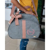 BOLSA GLAM TAM. G CINZA COM FITA ROSÊ