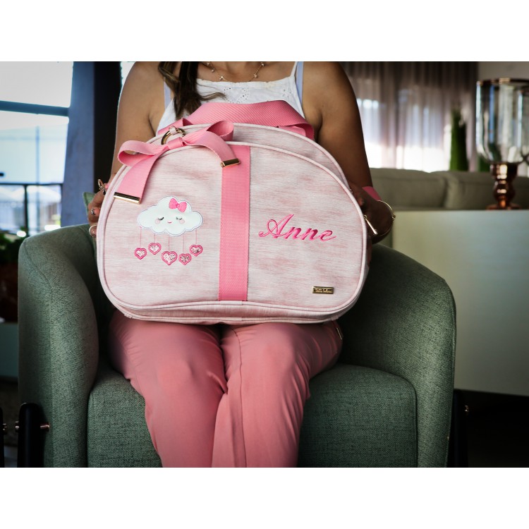 BOLSA GLAM TAM. G LINHO ROSÊ COM FITA GLAM ROSA BEBÊ