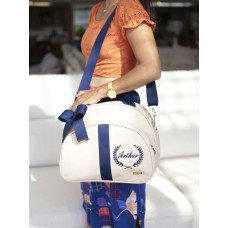 BOLSA GLAM TAM. G BEGE COM FITA AZUL