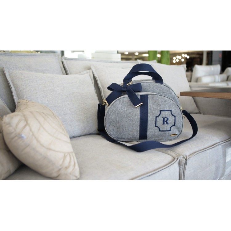 BOLSA GLAM TAM. G LINHO CINZA COM FITA GLAM AZUL