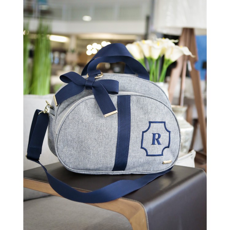 BOLSA GLAM TAM. G LINHO CINZA COM FITA GLAM AZUL