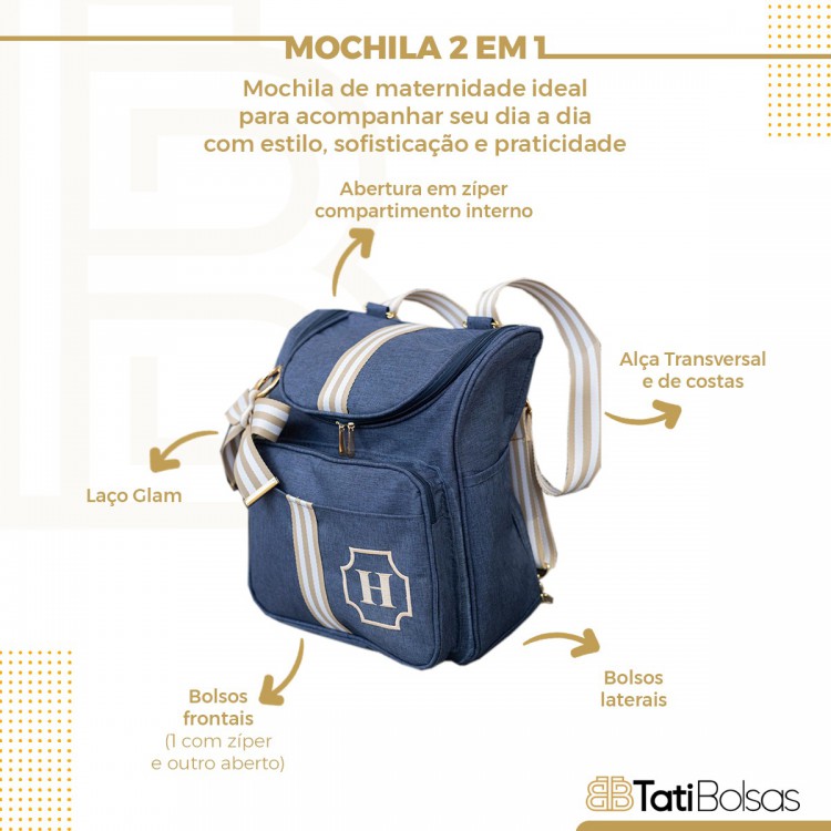 Mochila 2 em 1 linho cinza com cinza e branco