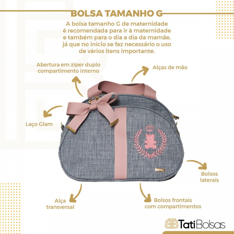 Bolsa maternidade G preto com rose 