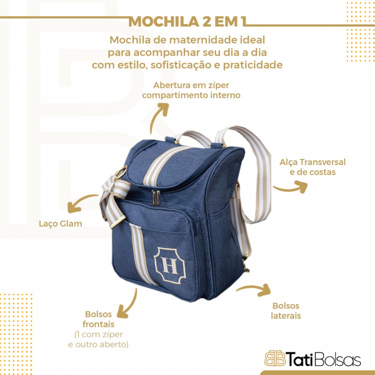 Mochila 2 e1 linho bege com fita glam rose escuro 