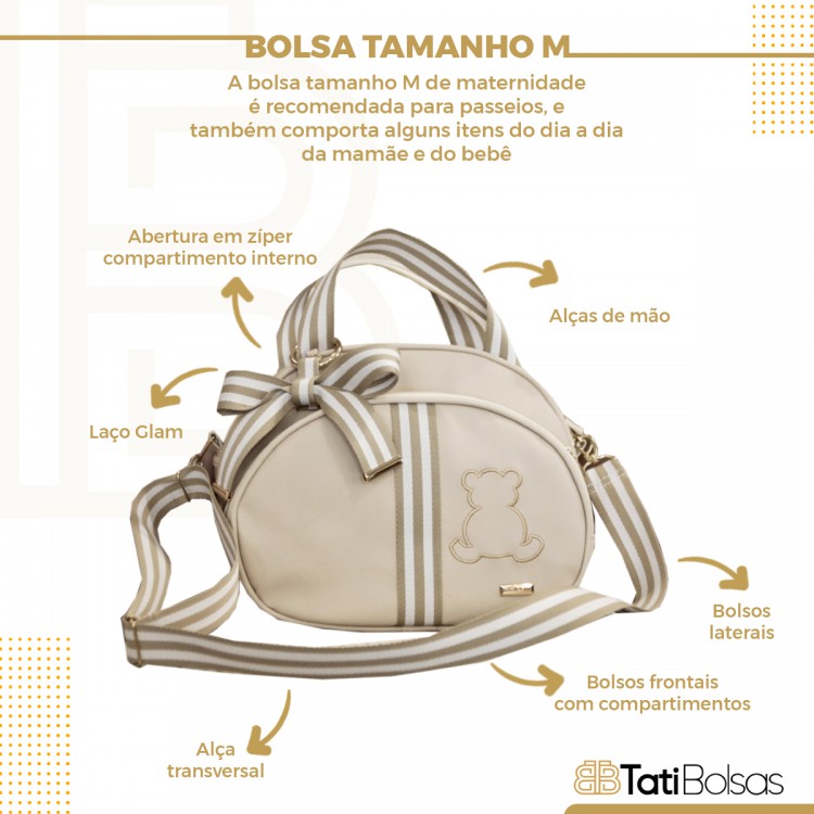 Bolsa média cinza com azul e branco 